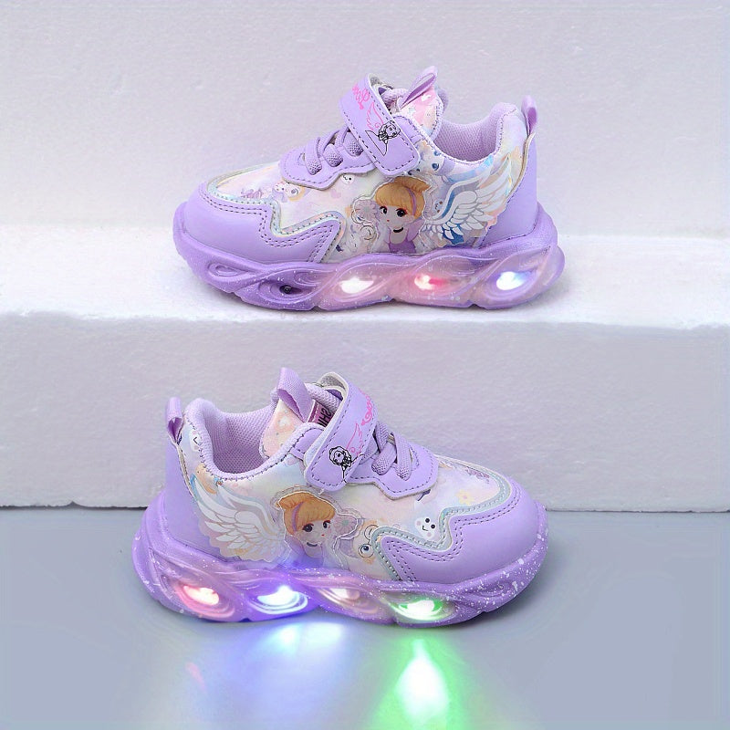 & LED Light-Up Sneakers with Glow-in-the-Dark Soles, Princess & Rainbow Colors, Closure Low-Top Shoes for Nighttime Play,, Parties - All-Season Magical Walking Shoes