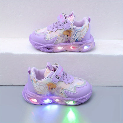 & LED Light-Up Sneakers with Glow-in-the-Dark Soles, Princess & Rainbow Colors, Closure Low-Top Shoes for Nighttime Play,, Parties - All-Season Magical Walking Shoes