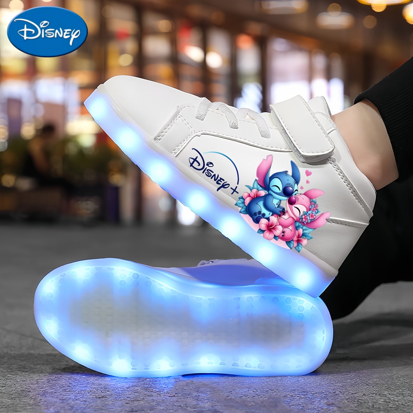 A Pair of Stylish And Cool Shoes for The Back-To-School Season Featuring Disney 2D Cartoon Prints, USB Rechargeable Glowing Shoes, Colorful Night Light Shoes, Breathable And Lightweight, Glowing White Shoes Suitable for Outdo