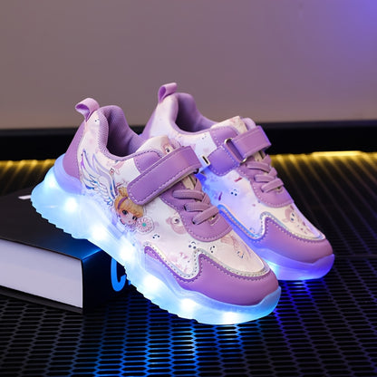 Girls & Glowing LED Sneakers with USB Charging, Low-Top Light-Up Shoes with Heart & Star Patterns, Pastel Pink/Clear Light Effects, Breathable PU Mesh & Cushioned TPR Sole for Nighttime Play,, - Magical Glow-in-the-Dark Shoes