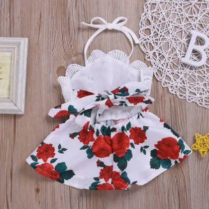 Toddler Baby Girl Floral Lace Romper Jumpsuit Overalls Kids Girls Summer Halter Sleeveless Rompers Outfit Clothes Playsuit Tops