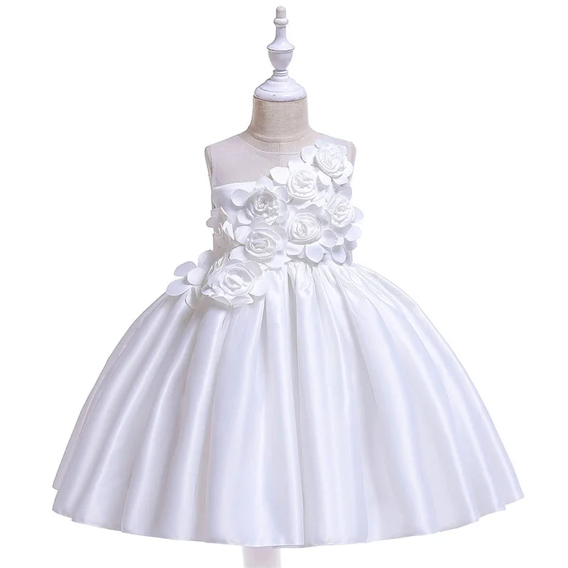 Elegant Party Flower Girls Dress Evening Costume Bow Wedding Princess Dresses Girl Summer Birthday Bridesmaid Prom Gown Vestido