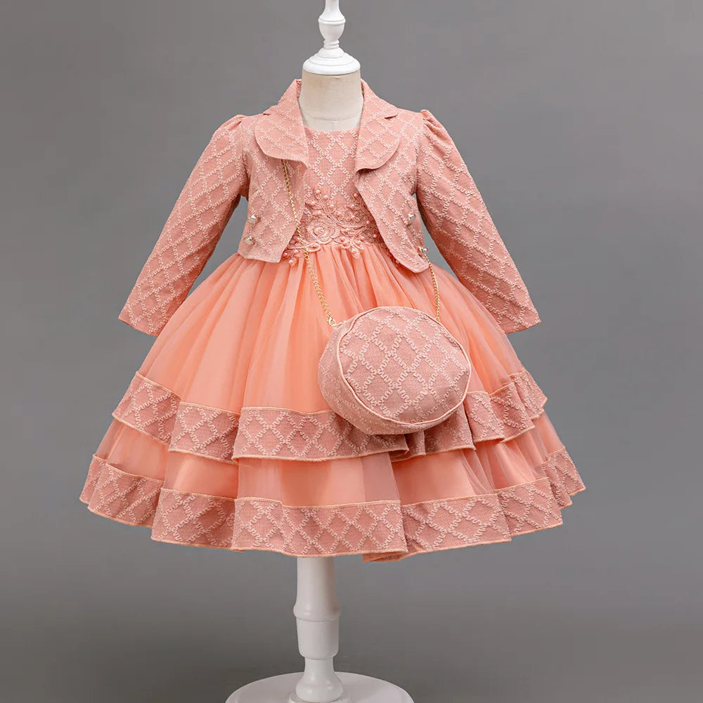 Autumn Fashion 2 Sets Long Sleeve Beading Girls Dress