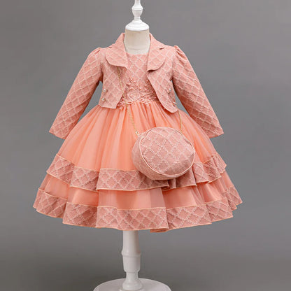 Autumn Fashion 2 Sets Long Sleeve Beading Girls Dress