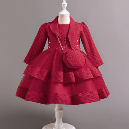 Autumn Fashion 2 Sets Long Sleeve Beading Girls Dress