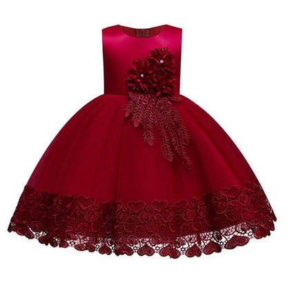 2023 Summer Girls Dress Lace Applique Flower Girl Party Dresses Children Costume 2-10 Years Kids Wedding Princess Birthday Dress