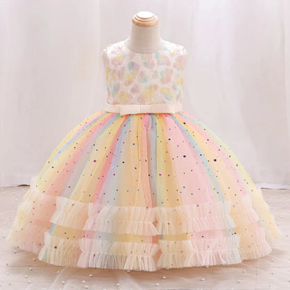 New Girl Star Sequin Rainbow Mesh Sleeveless Dress