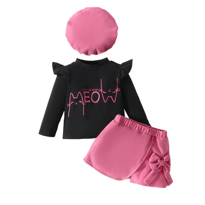 Baby Girls Clothes New Year Set 0-3Y Long Sleeve Big Bow Top Irregular Skirt and Beret 3Pcs Toddler Christmas Clothes