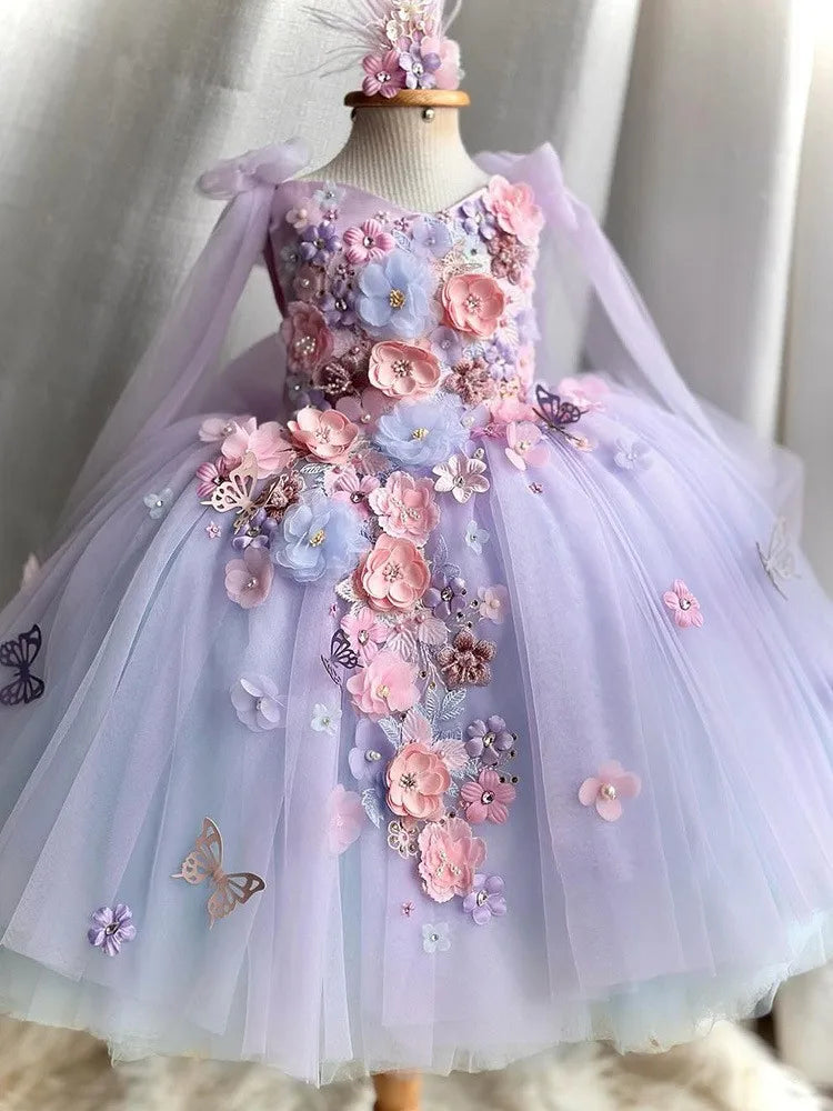 New Butterfly Flower First Birthday Dress