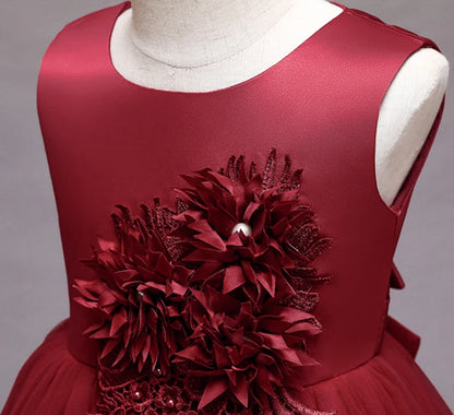 2023 Summer Girls Dress Lace Applique Flower Girl Party Dresses Children Costume 2-10 Years Kids Wedding Princess Birthday Dress