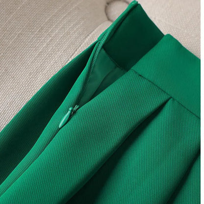 Green Suit Set 2025 New Spring Autumn Long sleeved Suit Jacket Top+Skirt Fashion Slim Temperament Two-piece Clothing Sets