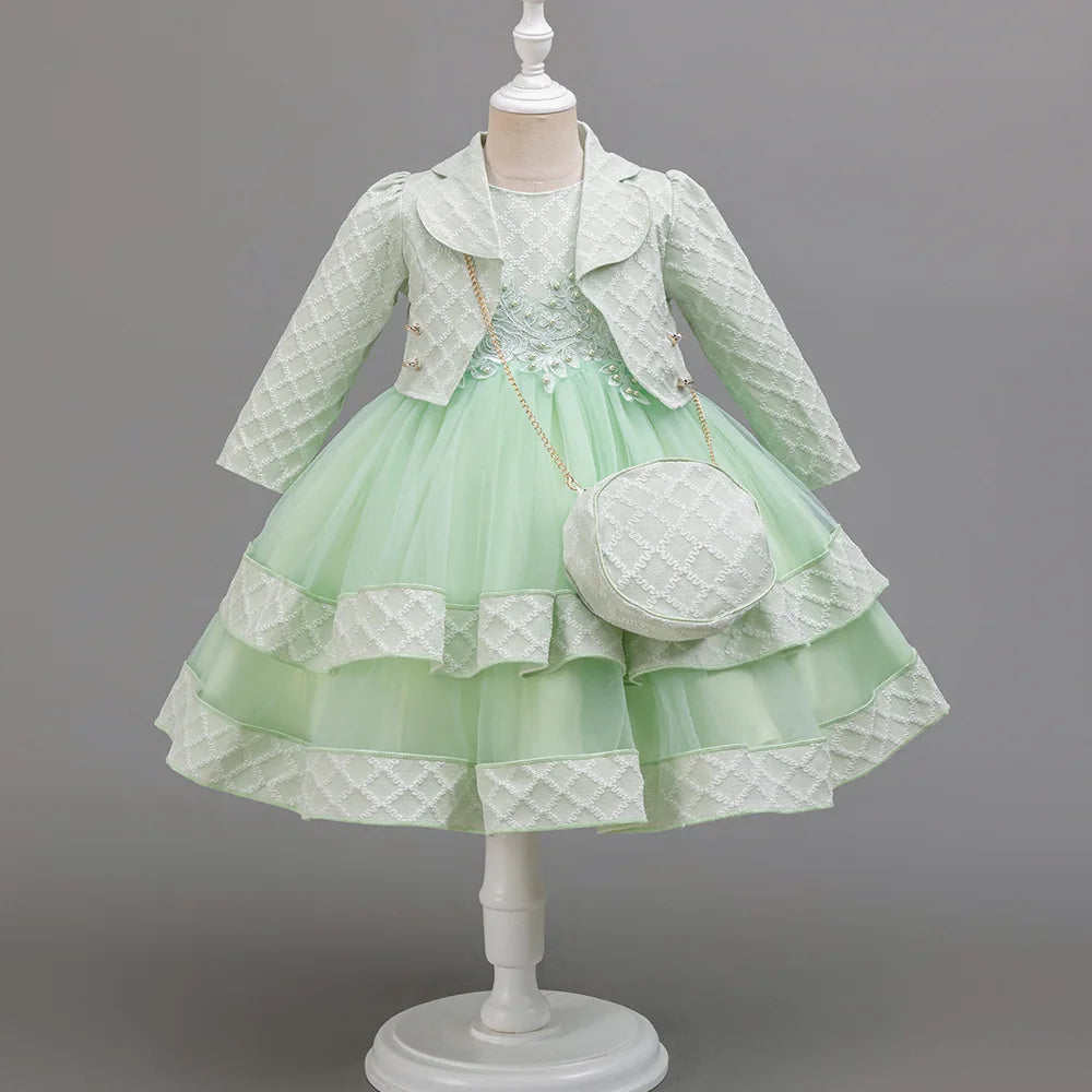 Autumn Fashion 2 Sets Long Sleeve Beading Girls Dress