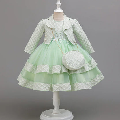 Autumn Fashion 2 Sets Long Sleeve Beading Girls Dress