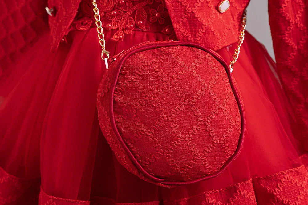 Autumn Fashion 2 Sets Long Sleeve Beading Girls Dress