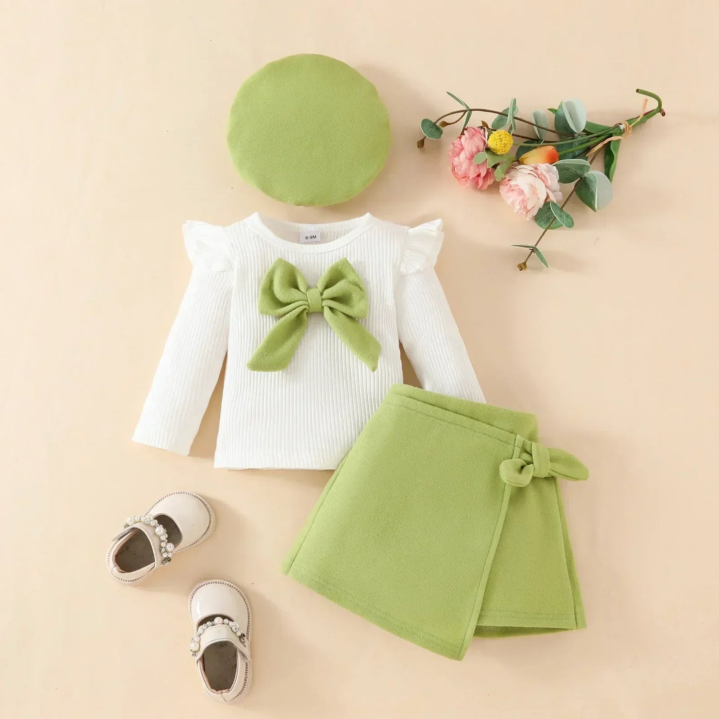 Baby Girls Clothes New Year Set 0-3Y Long Sleeve Big Bow Top Irregular Skirt and Beret 3Pcs Toddler Christmas Clothes