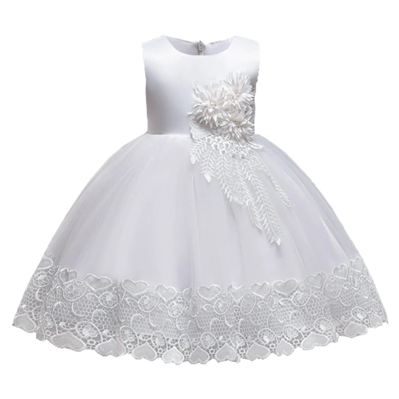 2023 Summer Girls Dress Lace Applique Flower Girl Party Dresses Children Costume 2-10 Years Kids Wedding Princess Birthday Dress