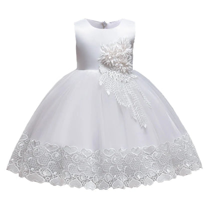 2023 Summer Girls Dress Lace Applique Flower Girl Party Dresses Children Costume 2-10 Years Kids Wedding Princess Birthday Dress