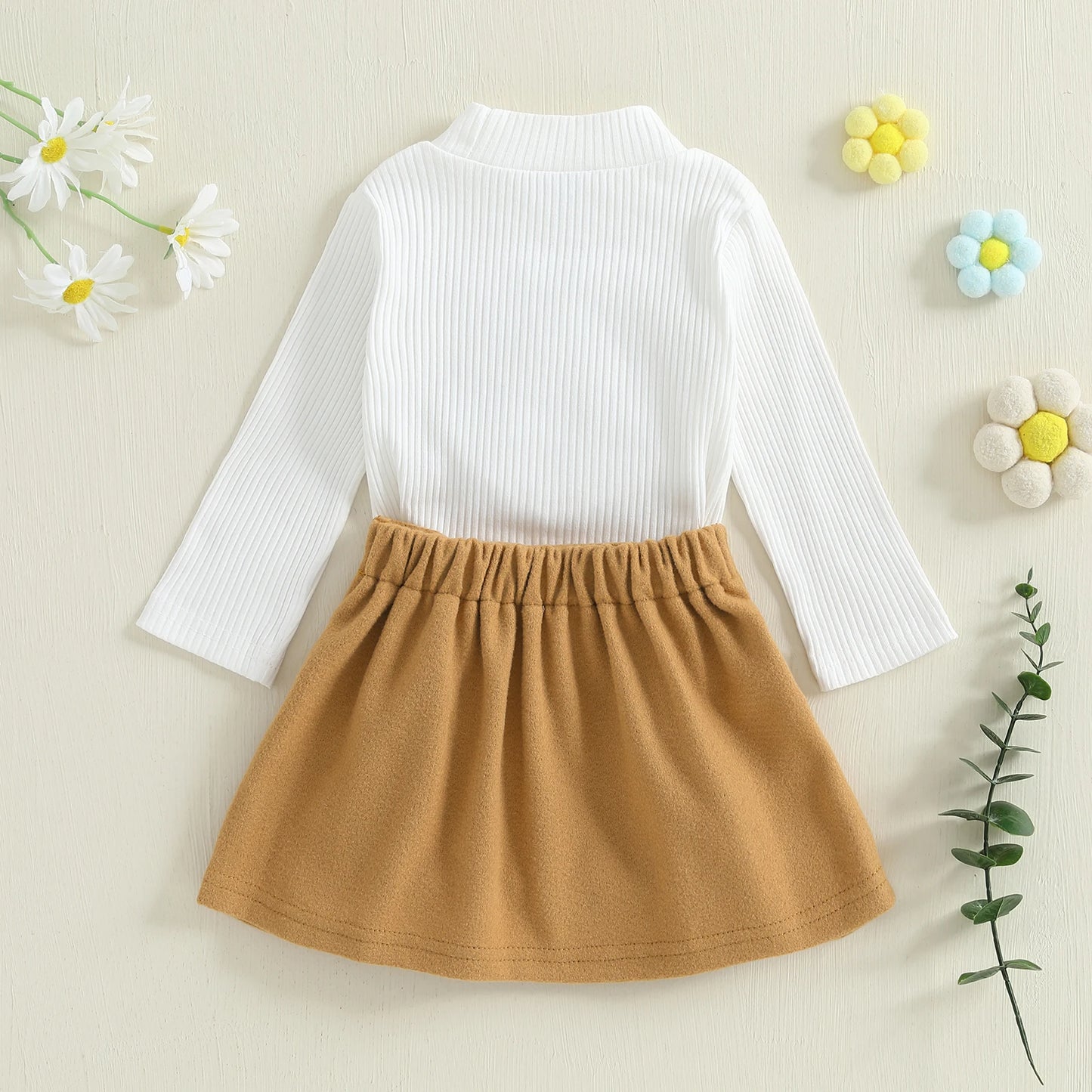 Pudcoco Toddler Baby Girl Fall Outfit Heart Mock Neck Long Sleeve Tops with 3D Flower Mini A Line Skirt 2Pcs Set 6M-4T