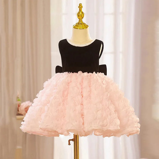 New Flower Girl Black Pink Party Dress