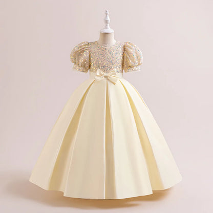 Sequin Elegant Kids Party Dresses For Girls Children Green Christmas Wedding Birthday Gown Bow Girl Princess Evening Dress 4-14Y