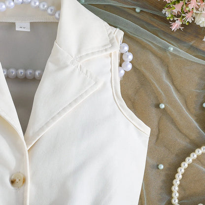 Prowow Girl's Blazer Dresses Sleeveless Lapel Fashion Lace Dress For Kids With Belt 2pcs Children Clothes 3 To 8 Years Old