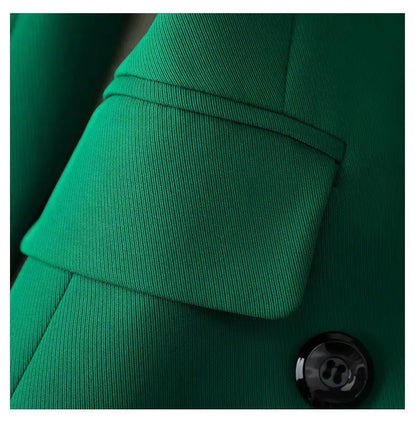 Green Suit Set 2025 New Spring Autumn Long sleeved Suit Jacket Top+Skirt Fashion Slim Temperament Two-piece Clothing Sets