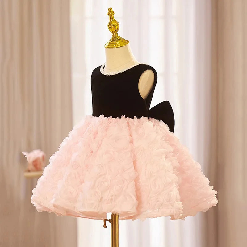 New Flower Girl Black Pink Party Dress