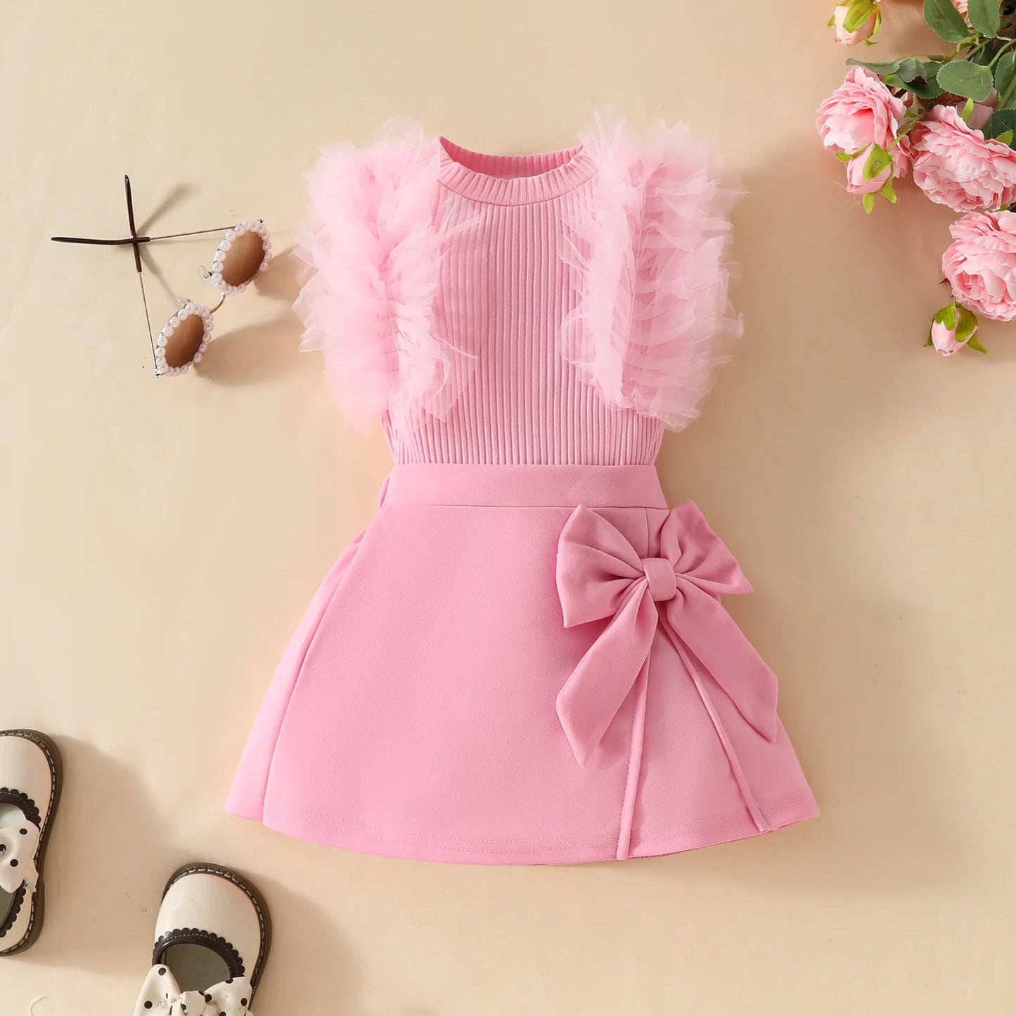 0-3Y Baby Girls Clothes Set 2025 Summer Toddler Outfit Sleeveless Mesh Top+Bow Skirt+Beret 3Pcs Set Cute Infant T-shirt Suit