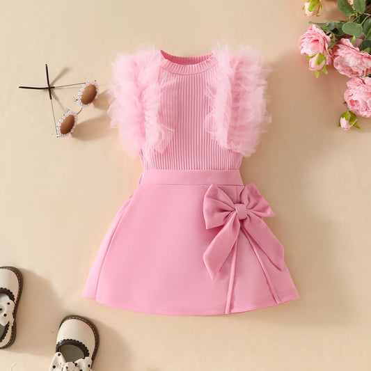 0-3Y Baby Girls Clothes Set 2025 Summer Toddler Outfit Sleeveless Mesh Top+Bow Skirt+Beret 3Pcs Set Cute Infant T-shirt Suit