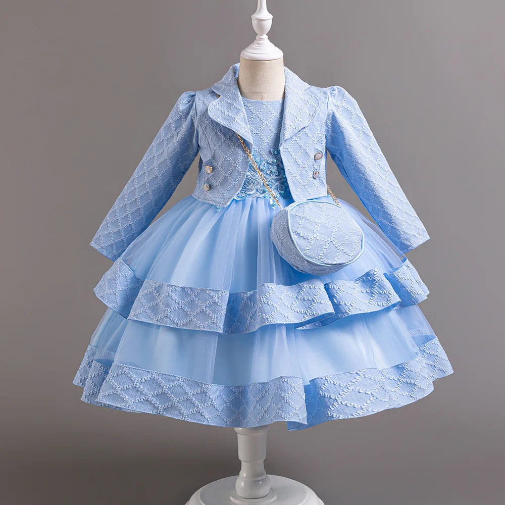 Autumn Fashion 2 Sets Long Sleeve Beading Girls Dress