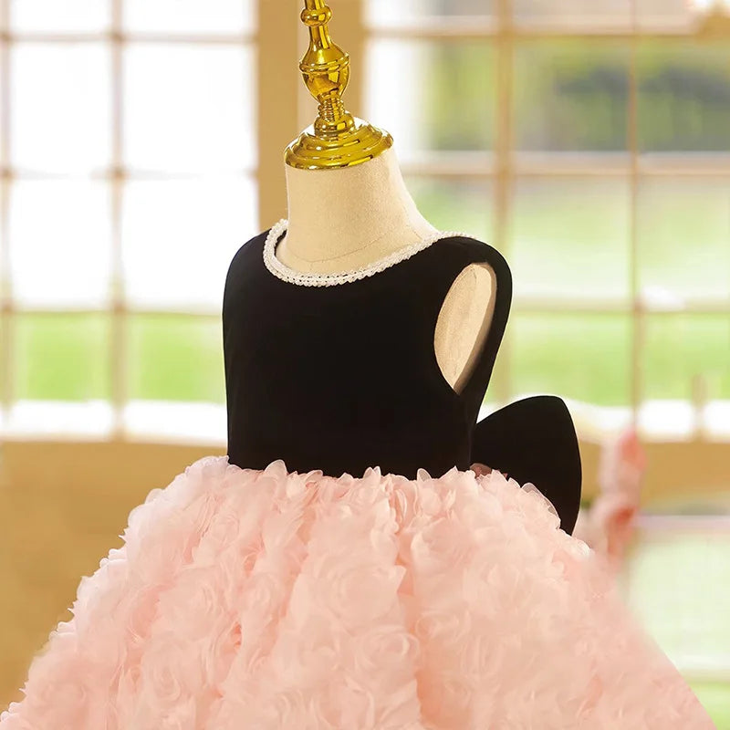 New Flower Girl Black Pink Party Dress