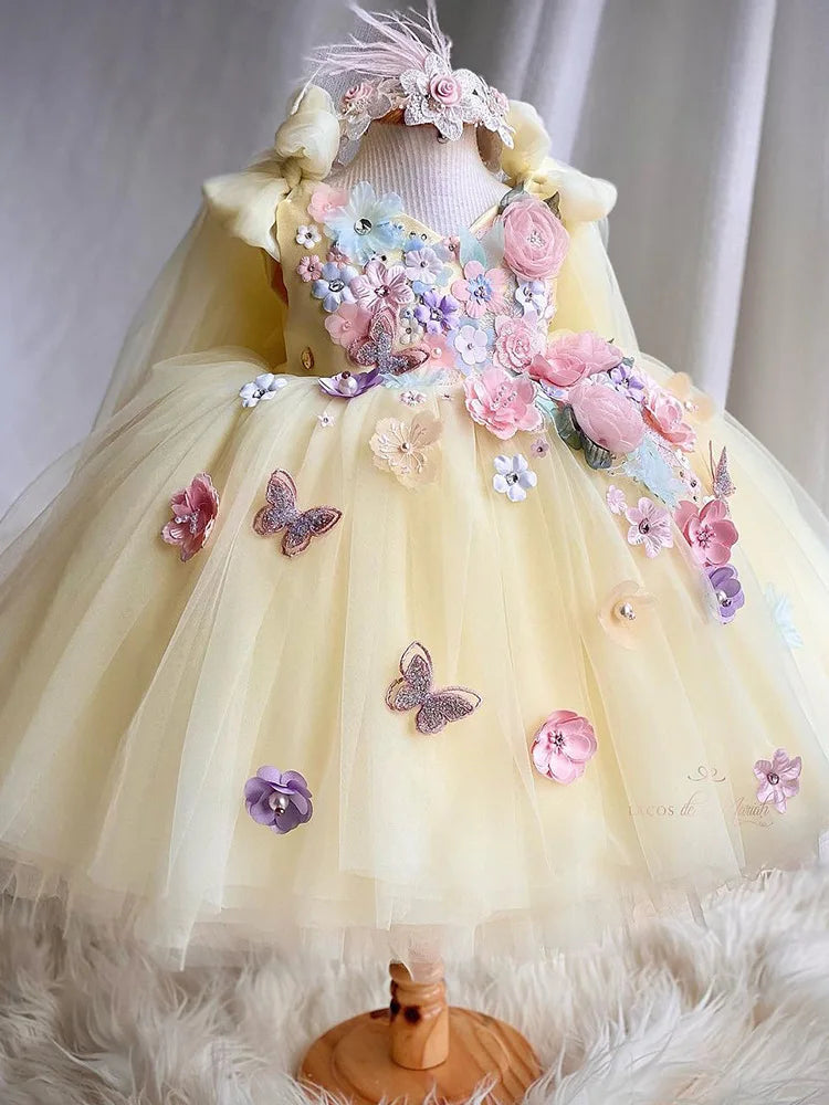 New Butterfly Flower First Birthday Dress