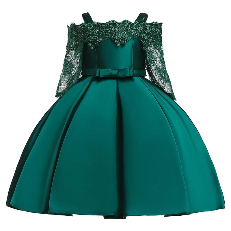 Green Christmas Dress For Girls Children Costume Elegant Kids Princess Party Dresses Lace Half Sleeve Girl Wedding Prom Gown
