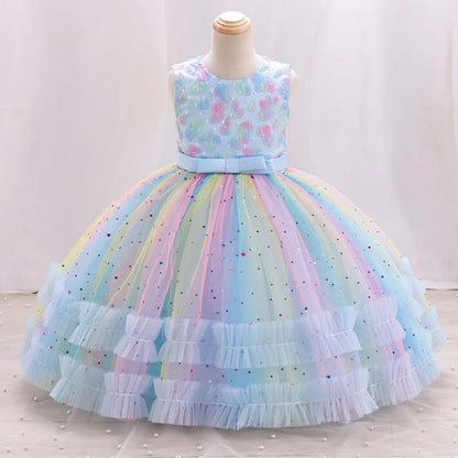 New Girl Star Sequin Rainbow Mesh Sleeveless Dress