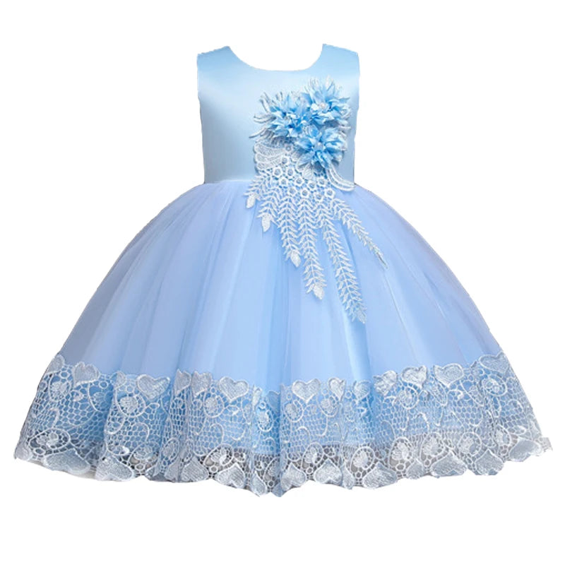 2023 Summer Girls Dress Lace Applique Flower Girl Party Dresses Children Costume 2-10 Years Kids Wedding Princess Birthday Dress