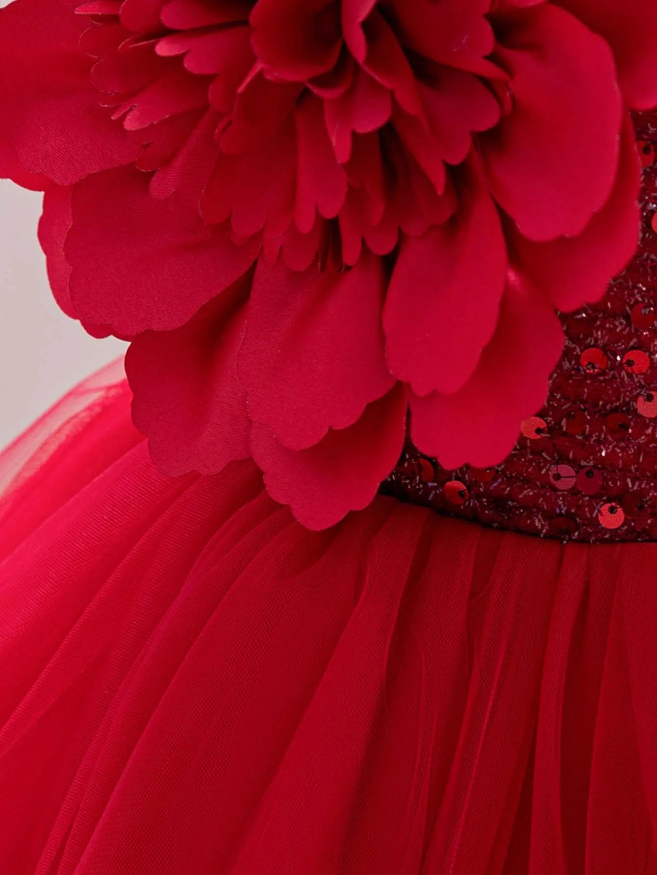 New Red Single Shoulder Sparkling Flying Sleeve Baby's Birthday Party Dress 0-6 Year Old Girl Pageant Dresses for Toddler Girls