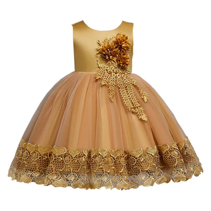 2023 Summer Girls Dress Lace Applique Flower Girl Party Dresses Children Costume 2-10 Years Kids Wedding Princess Birthday Dress