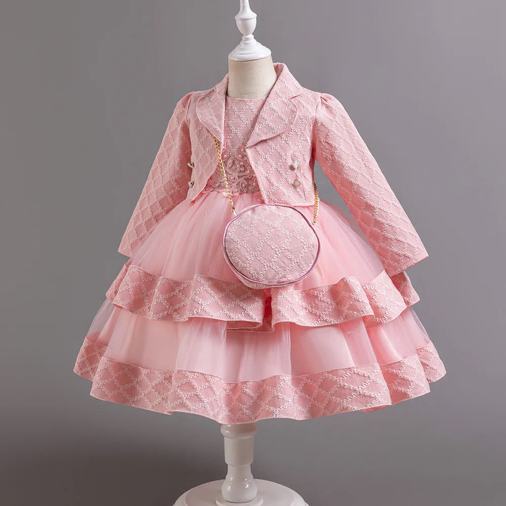 Autumn Fashion 2 Sets Long Sleeve Beading Girls Dress