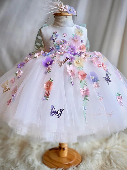New Butterfly Flower First Birthday Dress