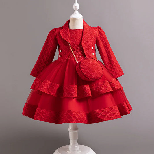 Autumn Fashion 2 Sets Long Sleeve Beading Girls Dress