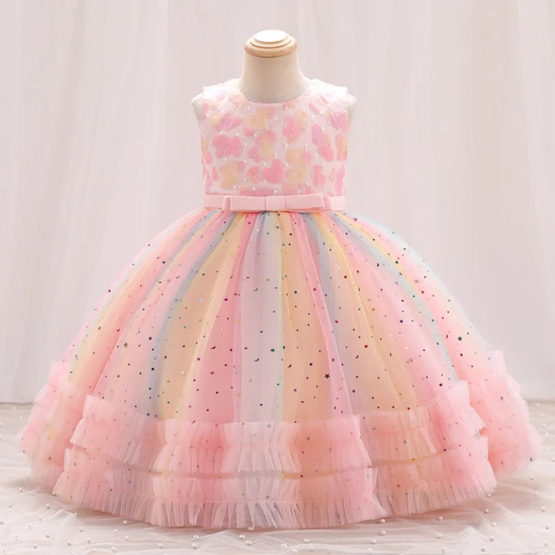 New Girl Star Sequin Rainbow Mesh Sleeveless Dress