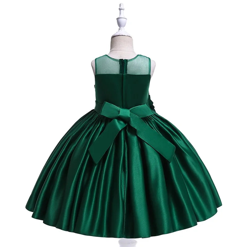 Elegant Party Flower Girls Dress Evening Costume Bow Wedding Princess Dresses Girl Summer Birthday Bridesmaid Prom Gown Vestido