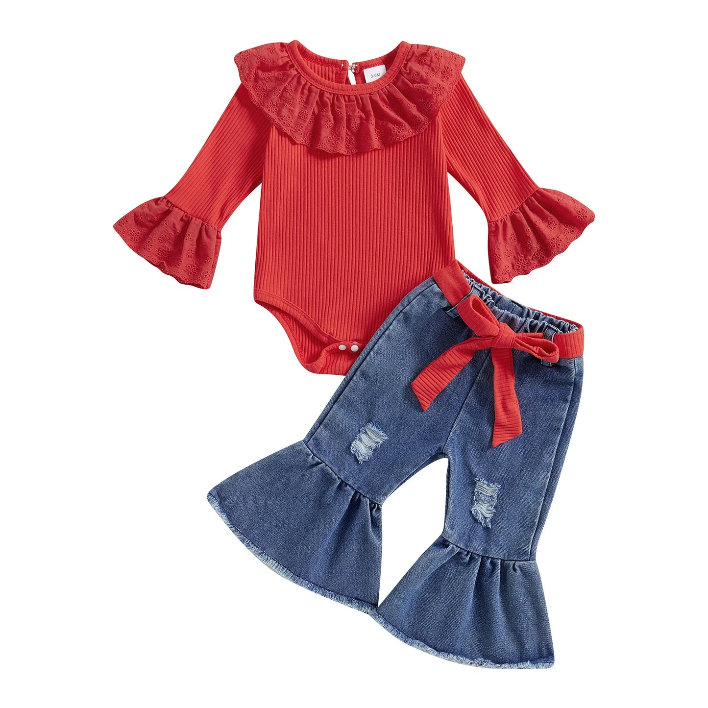 ma&baby 0-18M Newborn Infant Toddler Baby Girls Clothes Sets Long Sleeves Romper Denim Flare Pants Fall Spring Clothing