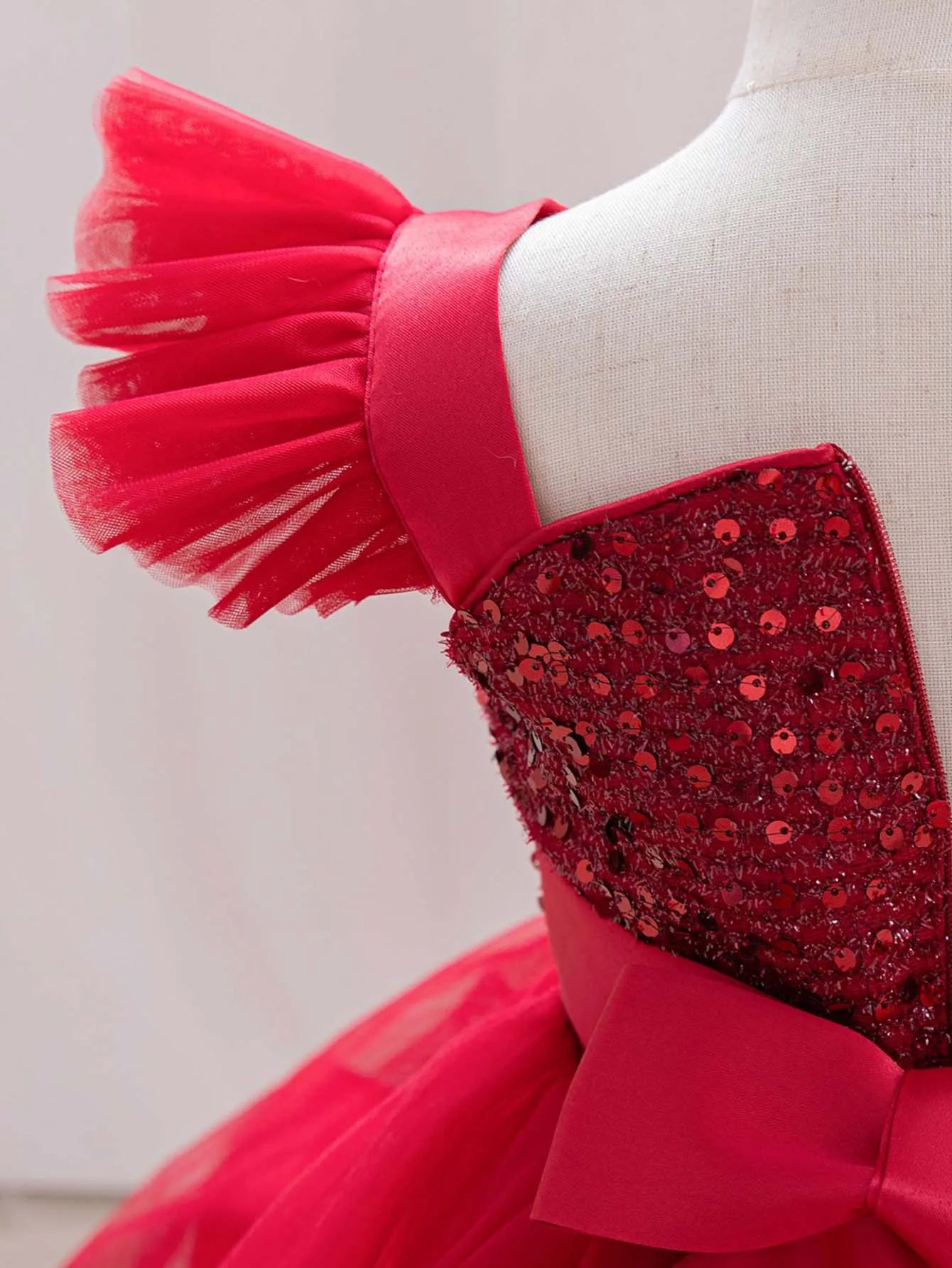 New Red Single Shoulder Sparkling Flying Sleeve Baby's Birthday Party Dress 0-6 Year Old Girl Pageant Dresses for Toddler Girls