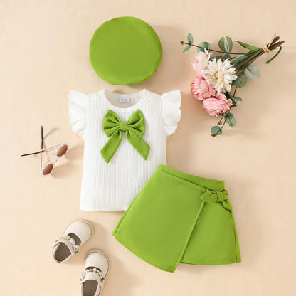 Baby Girls Clothes New Year Set 0-3Y Long Sleeve Big Bow Top Irregular Skirt and Beret 3Pcs Toddler Christmas Clothes