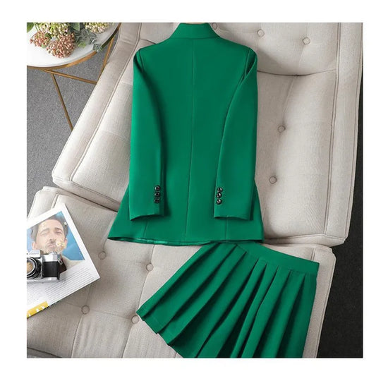 Green Suit Set 2025 New Spring Autumn Long sleeved Suit Jacket Top+Skirt Fashion Slim Temperament Two-piece Clothing Sets