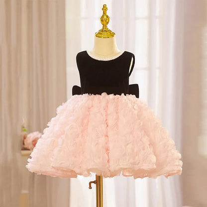 New Flower Girl Black Pink Party Dress