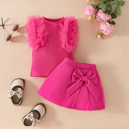 0-3Y Baby Girls Clothes Set 2025 Summer Toddler Outfit Sleeveless Mesh Top+Bow Skirt+Beret 3Pcs Set Cute Infant T-shirt Suit