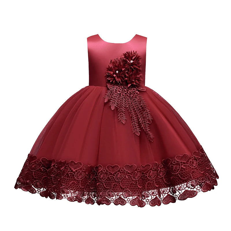 2023 Summer Girls Dress Lace Applique Flower Girl Party Dresses Children Costume 2-10 Years Kids Wedding Princess Birthday Dress