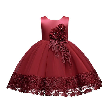 2023 Summer Girls Dress Lace Applique Flower Girl Party Dresses Children Costume 2-10 Years Kids Wedding Princess Birthday Dress